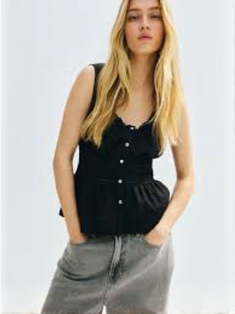 H&M Divided Black Button-Front Peplum Camisole